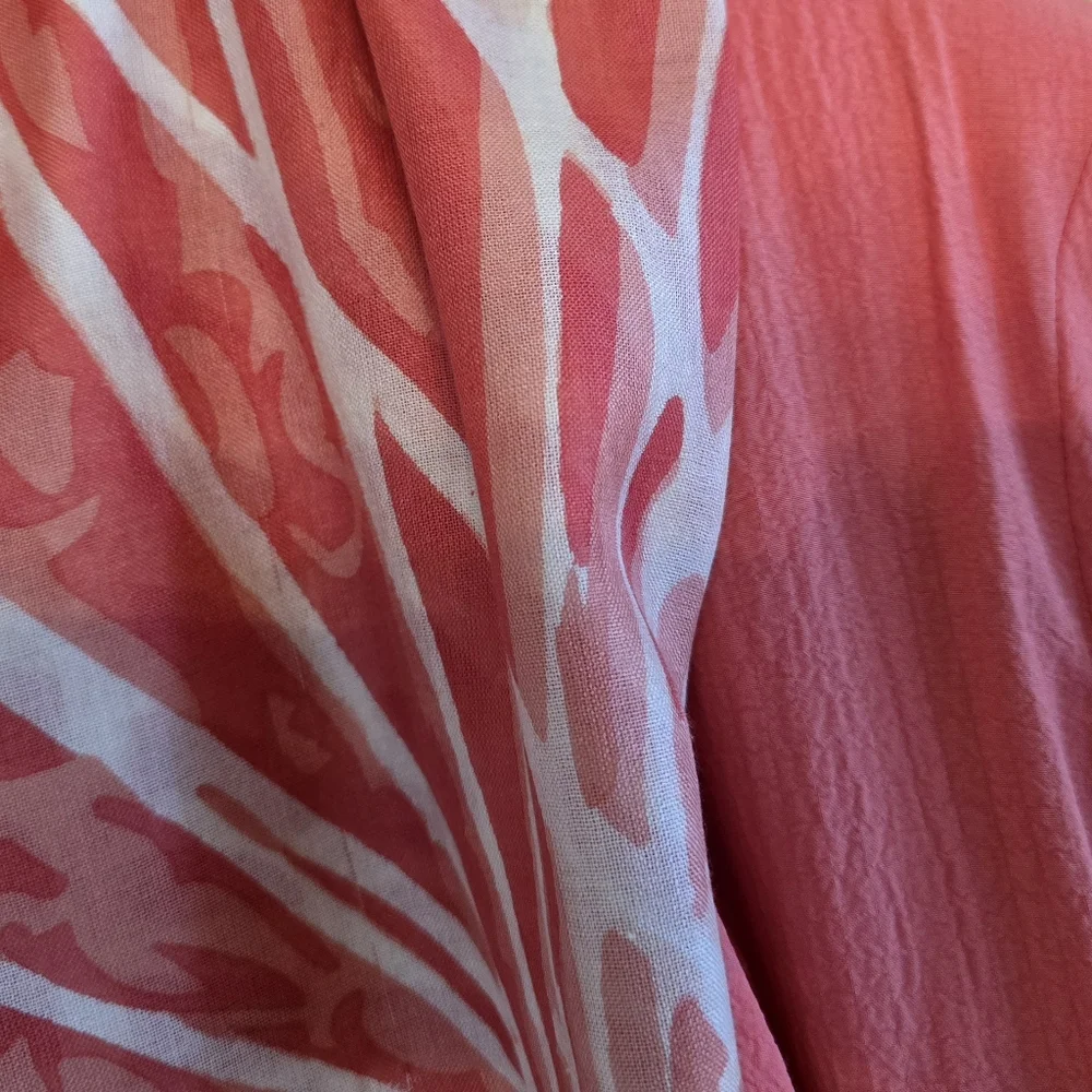 Sophisticated Summer Artistic Large Oblong Coral Ivory Scarf Wrap - Worn Once!!